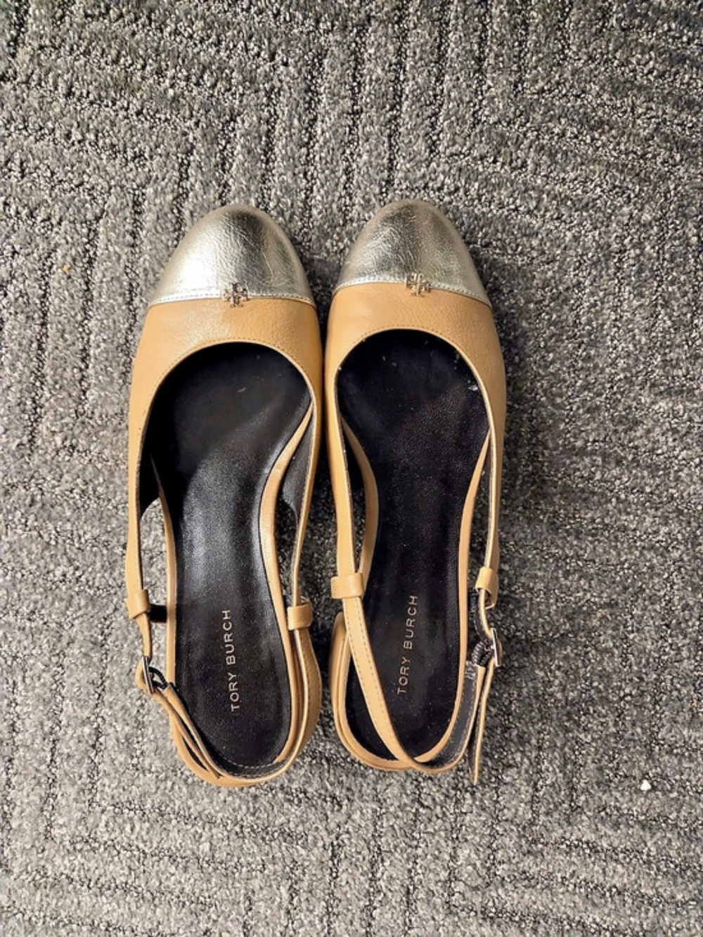 EUC Tory Burch Cap-Toe Slingback Pump Brown & Gold